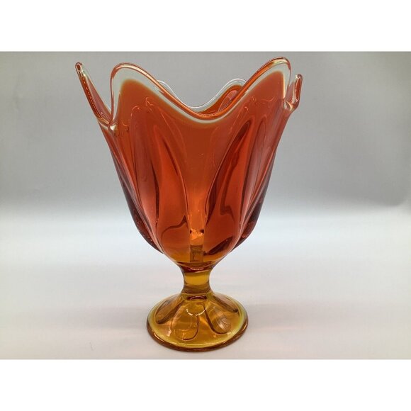 Viking Vintage 6 Pedal Amberina Vase MCM Collectible Art Glass 9 Inches Tall - Picture 12 of 12